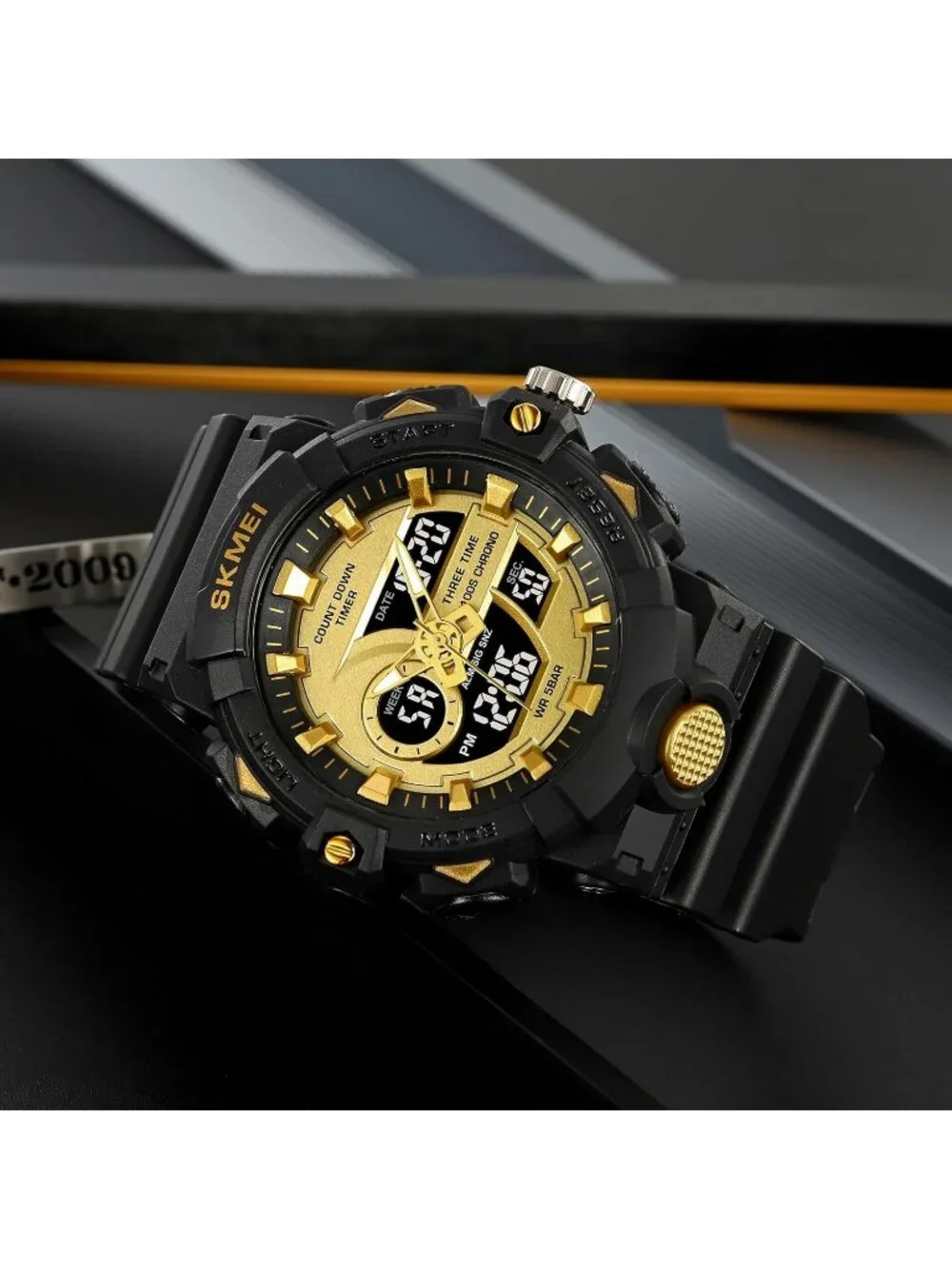Men's Black Gold Analog Quartz Electronic Military Multifunction Digital Watch